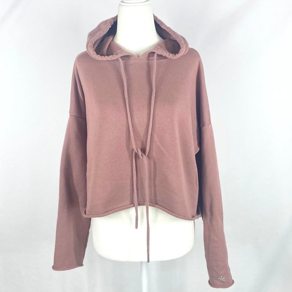 ALO Yoga Tops - Alo Yoga Cropped Hoodie Raw Hem Pink Mauve Size Small